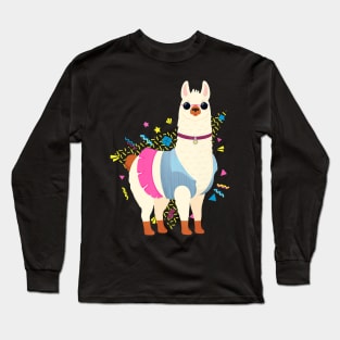 Cool Retro 80_s 90_s Llama Alpaca Long Sleeve T-Shirt